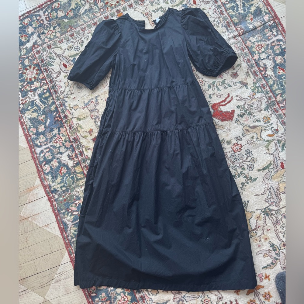 Old Navy Puff Sleeve All Day Midi Black Short Sleeve Dress